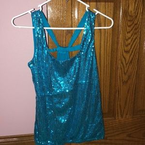 Blue sequin tank top